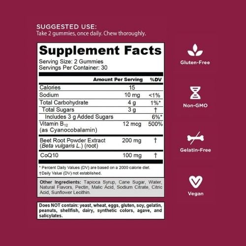 Goli Nutritional Supplement, Beets Cardio Gummy - 60 Count - 100mg