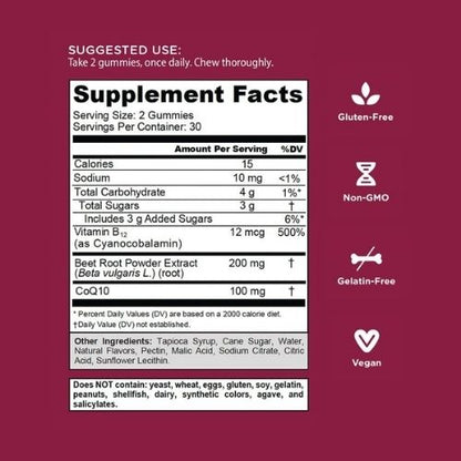 Goli Nutritional Supplement, Beets Cardio Gummy - 60 Count - 100mg