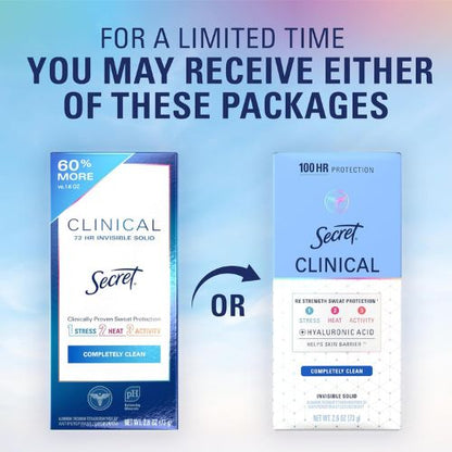 Secret Clinical Strength Invisible Solid Antiperspirant Deodorant for Women, 100HR Sweat