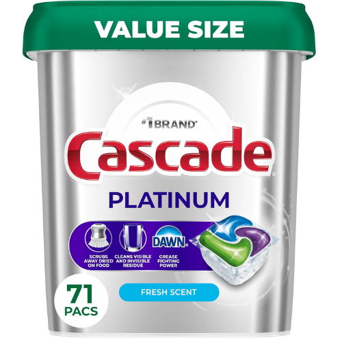 Cascade Platinum Dishwasher Pods, Dishwasher Detergent, Dish Detergent Soap, Fresh, 71 count