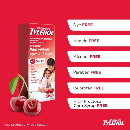 Children’s Tylenol Dye-Free Acetaminophen Oral Suspension, Cherry, 8 fl. oz