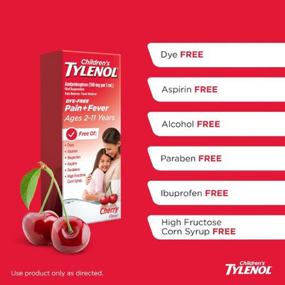Children’s Tylenol Dye-Free Acetaminophen Oral Suspension, Cherry, 8 fl. oz