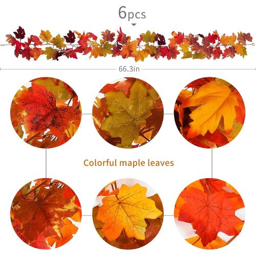 6PCS Maple Leaf Autumn Garland Hanging Fall Vines Table