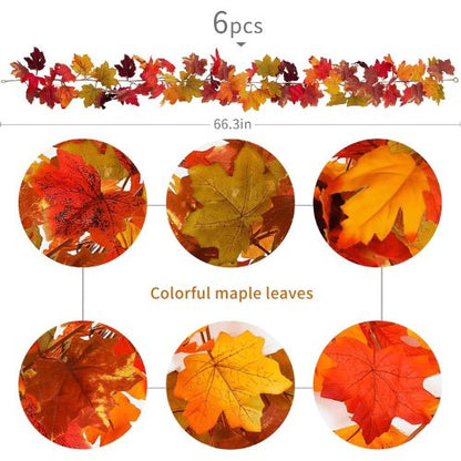 6PCS Maple Leaf Autumn Garland Hanging Fall Vines Table