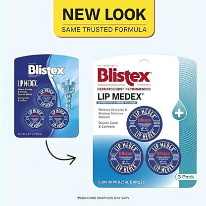 Blistex Lip Medex Medicated Lip Balm, 24 Hr Moisture, 0.25 oz, 3 Count