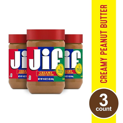 Jif Creamy Peanut Butter – 3-Pack (16 oz Jars)