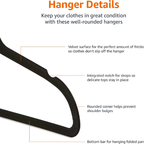 Slim Velvet , Non Slip Suit Clothes Hangers , Pack of 50 , Black