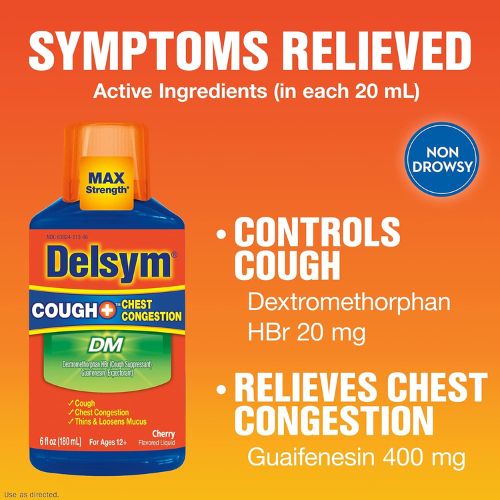 Delsym Cough + Chest Congestion Relief Liquid, Cherry Flavor, 6 FL OZ