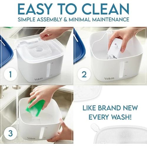 Veken Pet Water Fountain – 95oz/2.8L, Automatic Dispenser with Filters (Grey)
