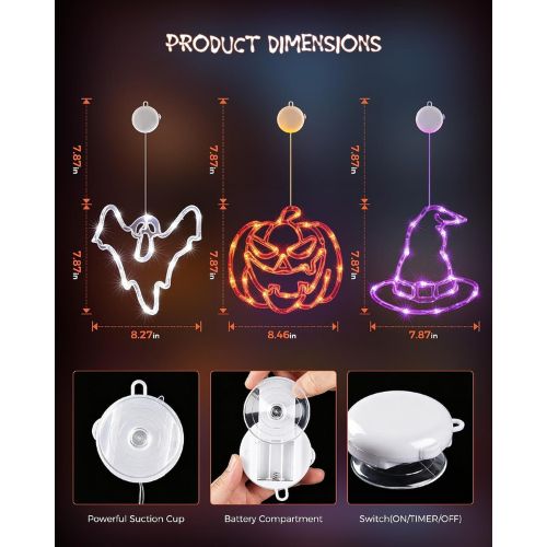 Halloween Windows Lights - Pumpkin, Ghost, Hat with Timer