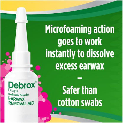 Debrox Earwax Removal Aid, Microfoam Ear Drops, 0.5 Fl Oz, Pack of 2