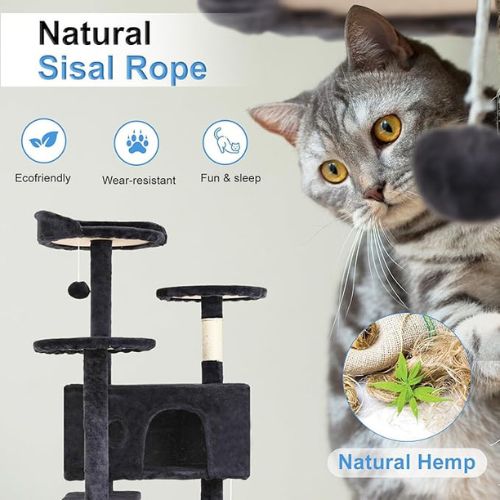 FDW Cat Tree – 54" Multi-Level Tower with Scratching Posts & Cozy Condo (Dark Gray)