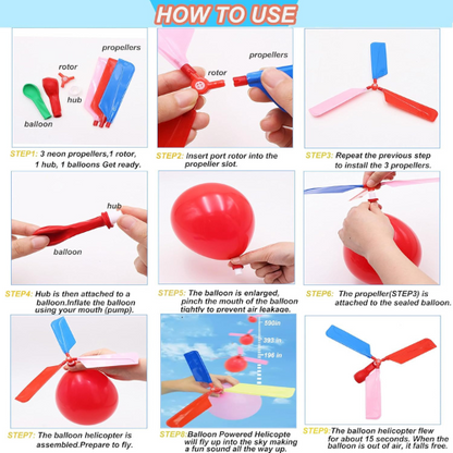 Kids Balloon Helicopter Toy (12 Pack) Fun Flying Party Favors and Outdoor