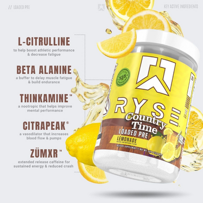 RYSE Loaded Pre Workout Powder – 30 Servings (Country Time Lemonade)