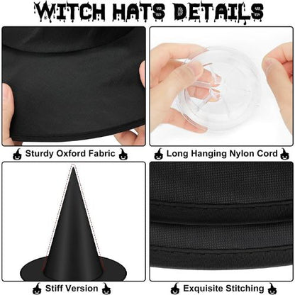 12 PCS Halloween Witch Hats, Black Hanging