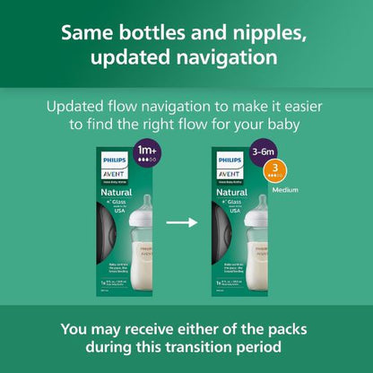 Philips Avent Natural Glass Baby Bottles, Medium Flow, 8 oz, BPA-Free