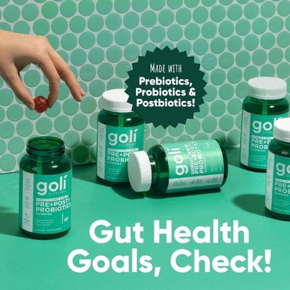 Goli Pre Pro Postbiotic Gummies - Worlds First 3-in-1 Formula 60 Gummies