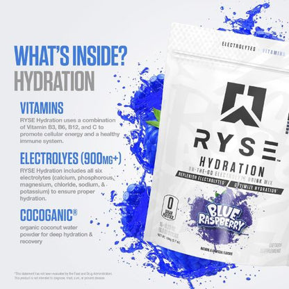 RYSE Hydration Electrolyte Powder Drink Mix Packets 16 Serving Sticks