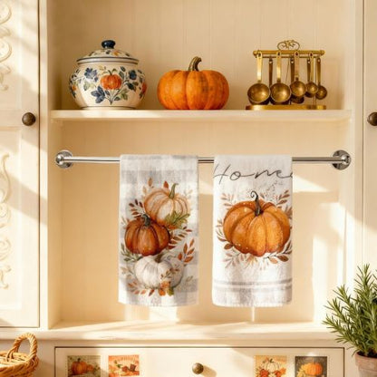 4, Pumpkin Buffalo Plaid Dish Towels