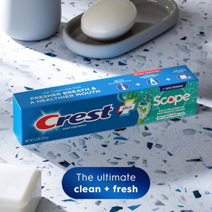 Crest + Scope Whitening Toothpaste - Pack of 3, 5.4 Oz Tubes - Anticavity Fluoride Toothpaste