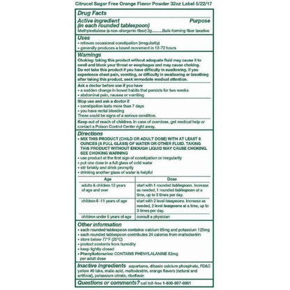 Citrucel Powder Fiber Therapy for Occasional Constipation Relief, 32 oz