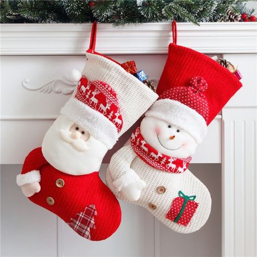 Large Red White Knitted Christmas Stocking Santa