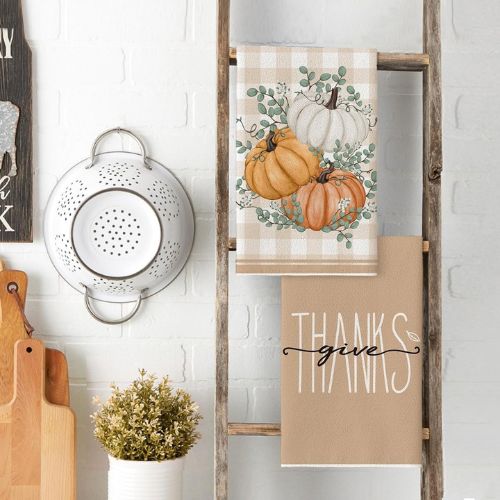 Orange Hello Pumpkin Fall Kitchen Towels Set