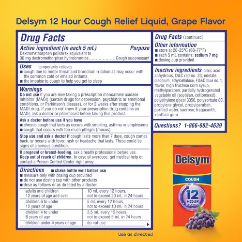 Delsym 12 Hour Cough Medicine for Adults, Powerful Relief for 12 Hours