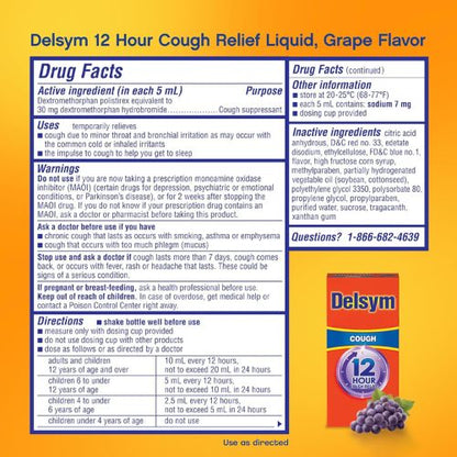 Delsym 12 Hour Cough Medicine for Adults, Powerful Relief for 12 Hours