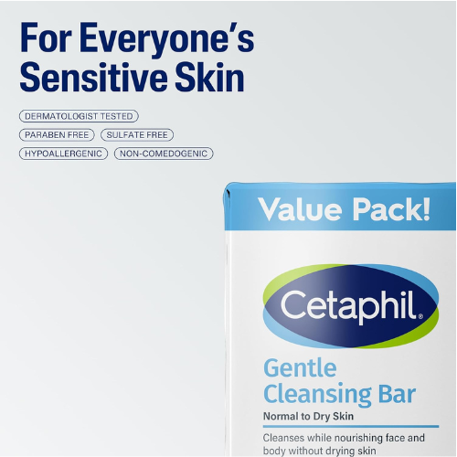 Cetaphil Gentle Cleansing Bar Soap, Sensitive & Dry Skin, 4.5oz, 6ct