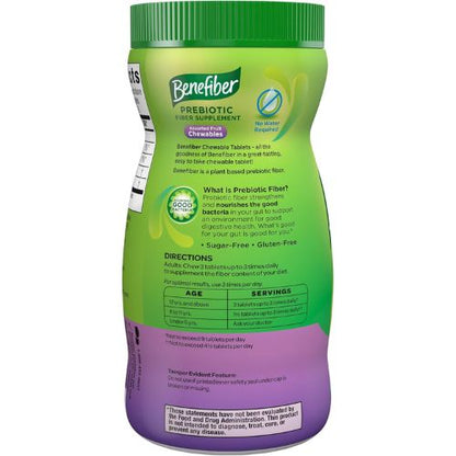 Benefiber Chewable Prebiotic Fiber Tablets, Assorted Fruit Flavors, 100 Ct