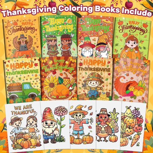 24 Pack Mini Thanksgiving Coloring Books for Kids Bulk