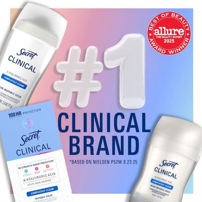 Secret Clinical Strength Invisible Solid Antiperspirant Deodorant for Women, 100HR Sweat