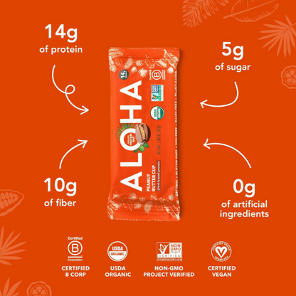 ALOHA Organic Plant Based Protein Bars Peanut Butter Cup , 12 Count Vegan ,