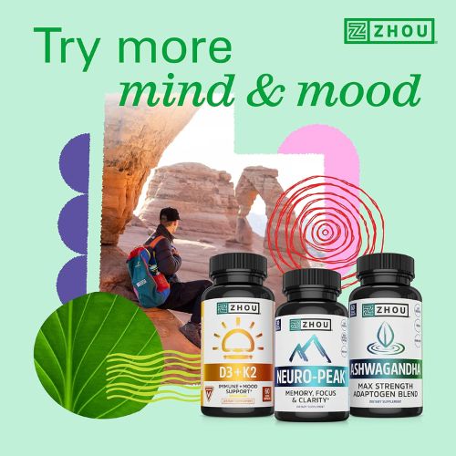 Zhou Energy + Focus - 200mg L-Theanine - 60 Vegetarian Capsules (Pack of 1)