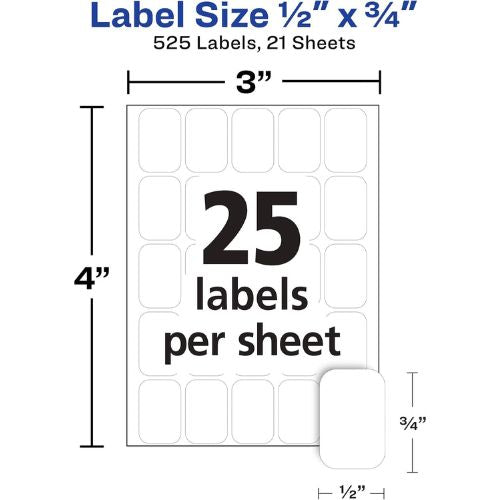 Avery Multi-Use Removable Labels, 1/2" x 3/4", White, Non-Printable