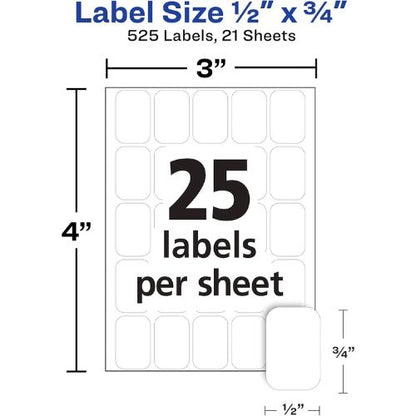 Avery Multi-Use Removable Labels, 1/2" x 3/4", White, Non-Printable