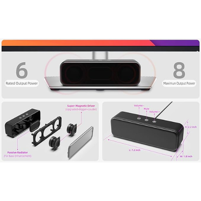 USB Computer Soundbar – Wired Speaker with Deep Bass & Touch Control