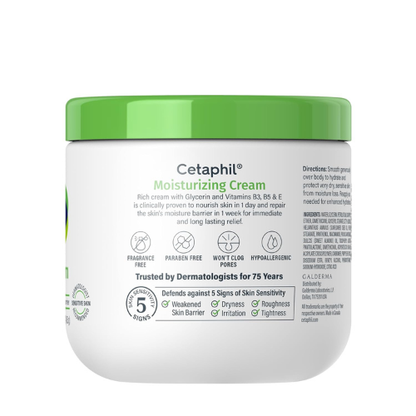 Cetaphil Moisturizing Cream, Dry Sensitive Skin, Fragrance Free, 16oz 2Pk
