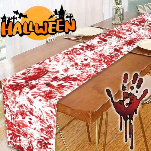 Horror Happy Halloween Tablecloth Bloody Handprint Table
