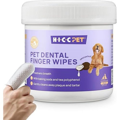 HICC Pet Teeth Wipes – Finger Toothbrush Wipes for Dogs & Cats, Plaque & Breath Care