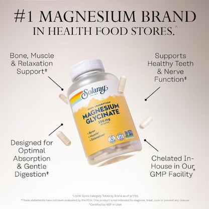 SOLARAY Enhanced Absorption Magnesium Glycinate 350 mg, 120 VegCaps