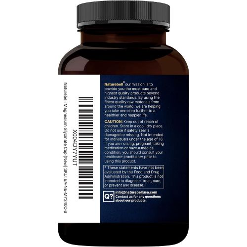 NatureBell Pure Magnesium Glycinate 500mg Per Serving, 240 Veggie Capsules