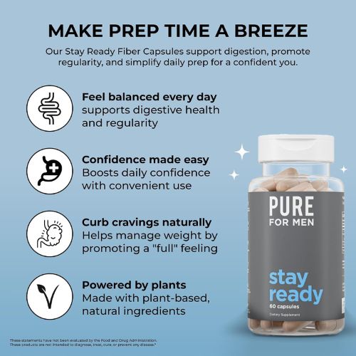 Pure for Men Stay Ready Fiber Supplement Psyllium Husk (120 Vegan Capsules)