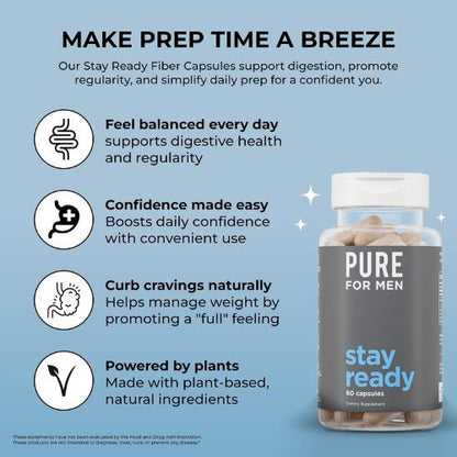 Pure for Men Stay Ready Fiber Supplement Psyllium Husk (120 Vegan Capsules)