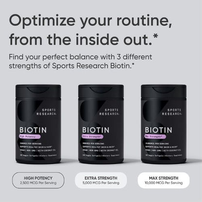 Sports Research® Biotin 10,000mcg w/Coconut Oil, 120 Count Plantgels™