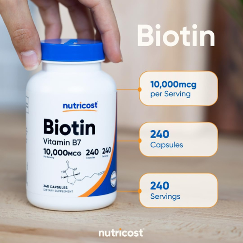 Nutricost Biotin (Vitamin B7) 10,000mcg (10mg), 240 Capsules, Quick Release