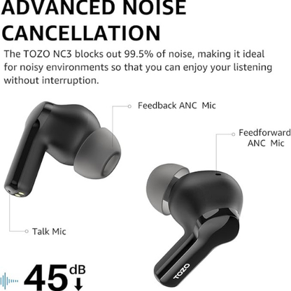 TOZO NC3 Wireless Earbuds – Hybrid ANC, 55H Playtime, IPX8