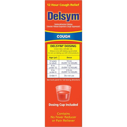 Delsym 12 Hour Cough Medicine for Adults Orange Flavor Liquid Cough Syrup, 5 Fl Oz (Pack of 1)
