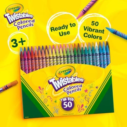 Crayola Twistables Colored Pencil Set (50ct), Cool Back to School Supplies for Kids